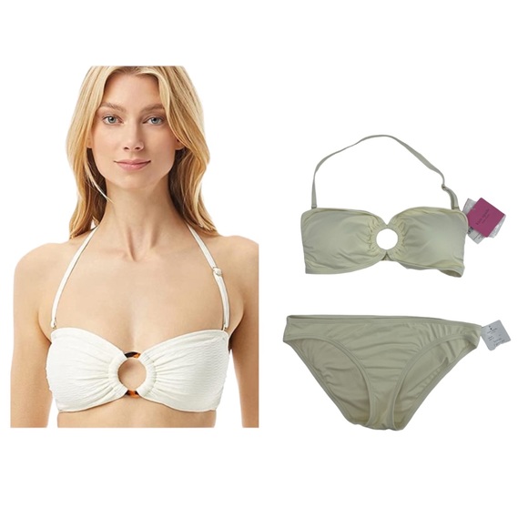 kate spade Other - KATE SPADE 2-pc Bandeau Gold Ring Halter Bikini LARGE Cream